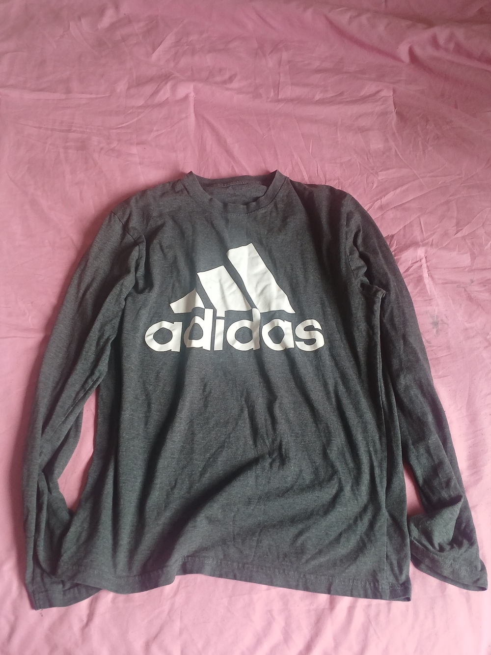 Adidas Long Sleeve Logo Tee in Charcoal with White Logo